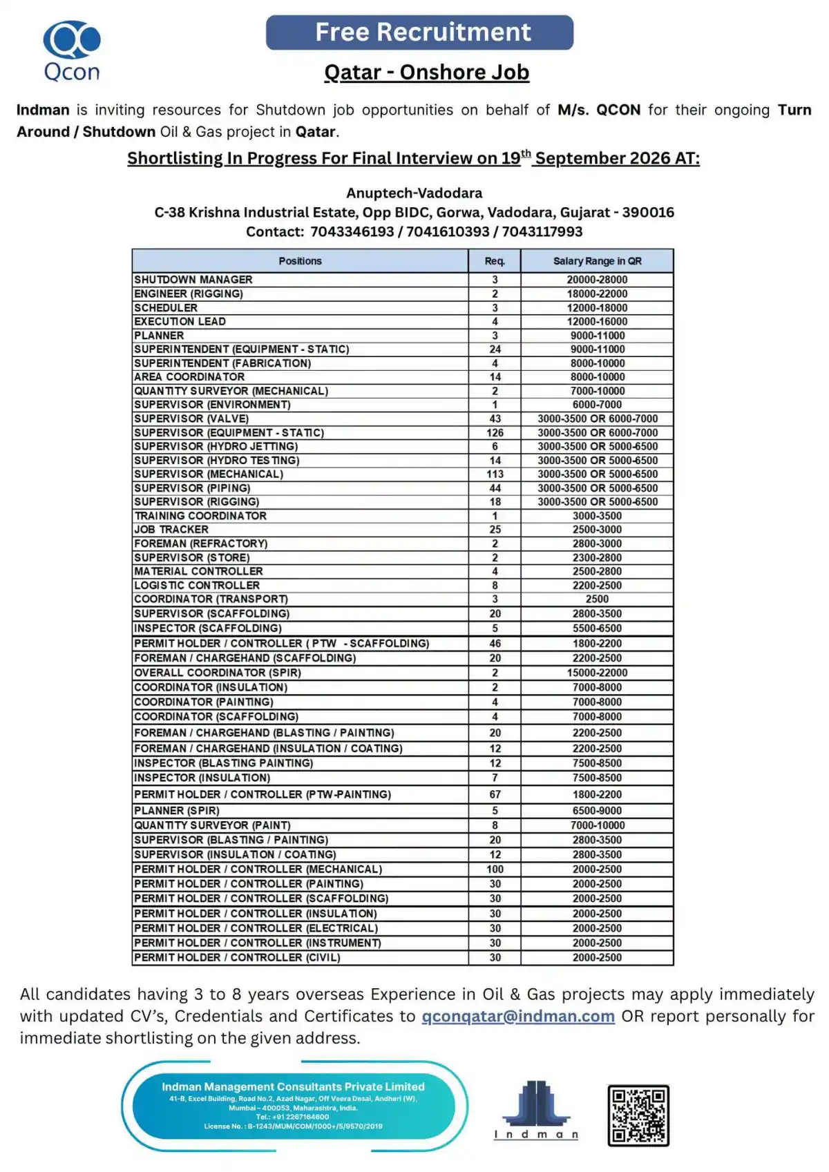 QCON Qatar Shutdown Jobs 2026