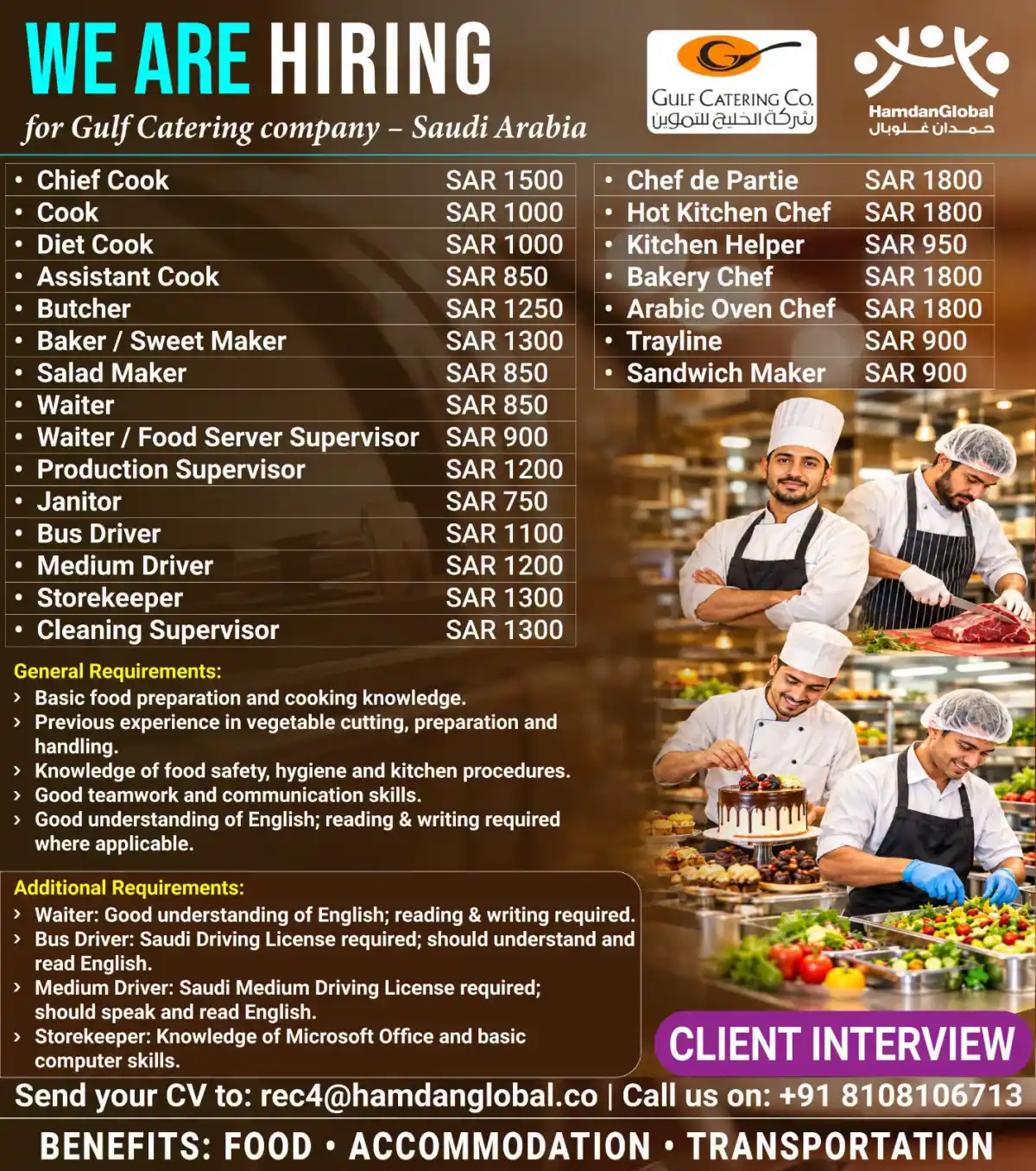 Gulf Catering Jobs Saudi Arabia