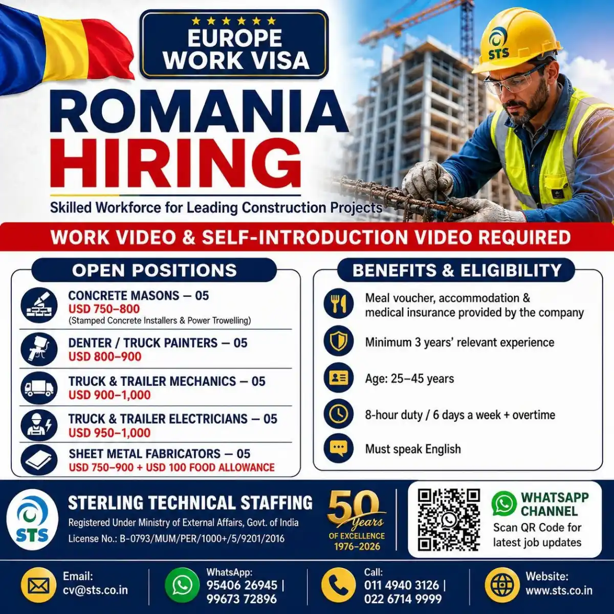 Romania Work Visa Jobs 2026 – STS Hiring