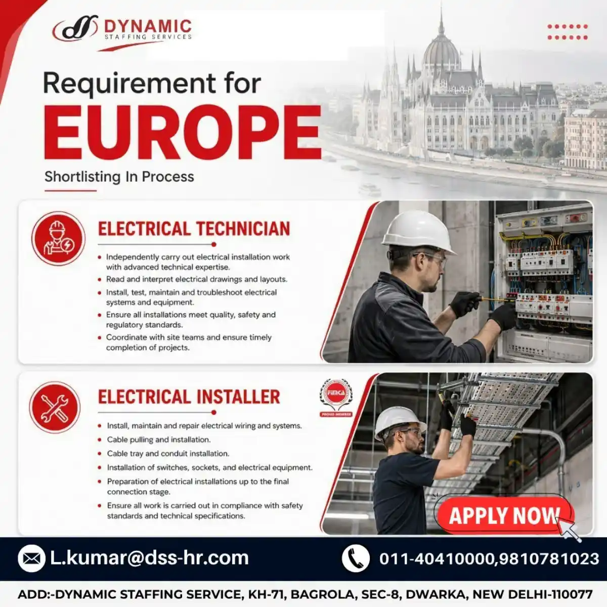 Electrical Technician & Installer Jobs in Europe