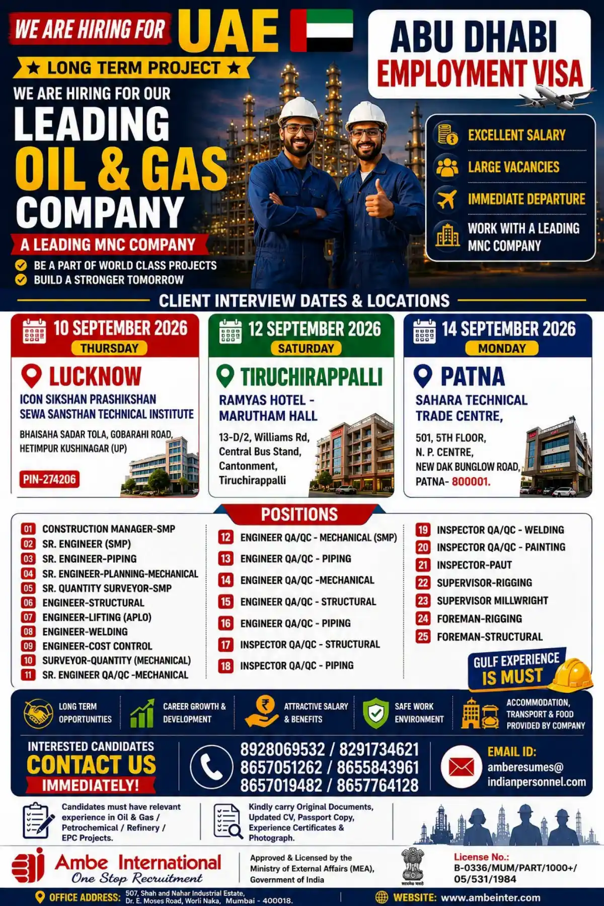 UAE Oil & Gas Hiring 2026 – Walk-in Interviews