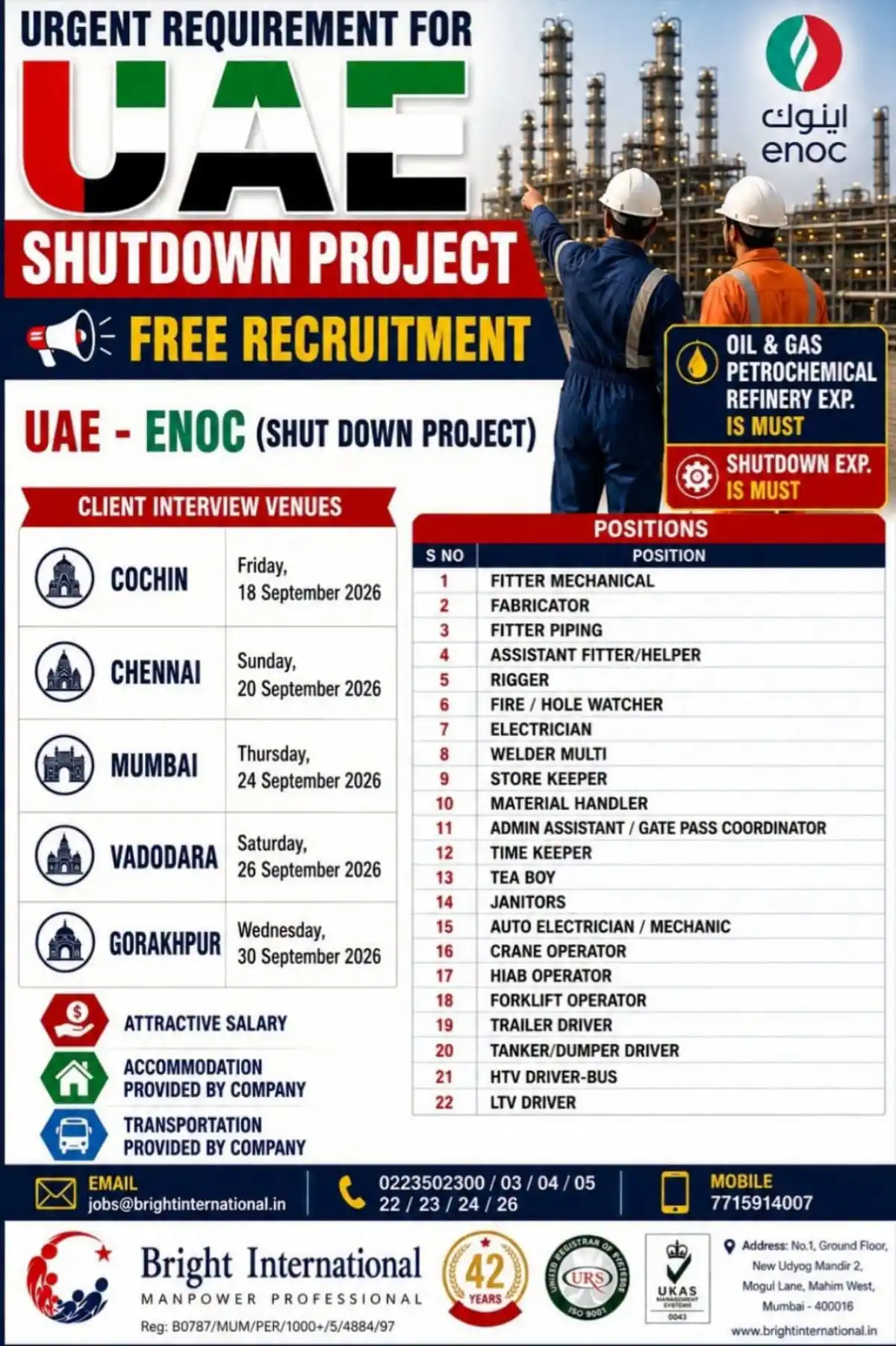 ENOC Shutdown UAE Jobs 2026 – Free Recruitment