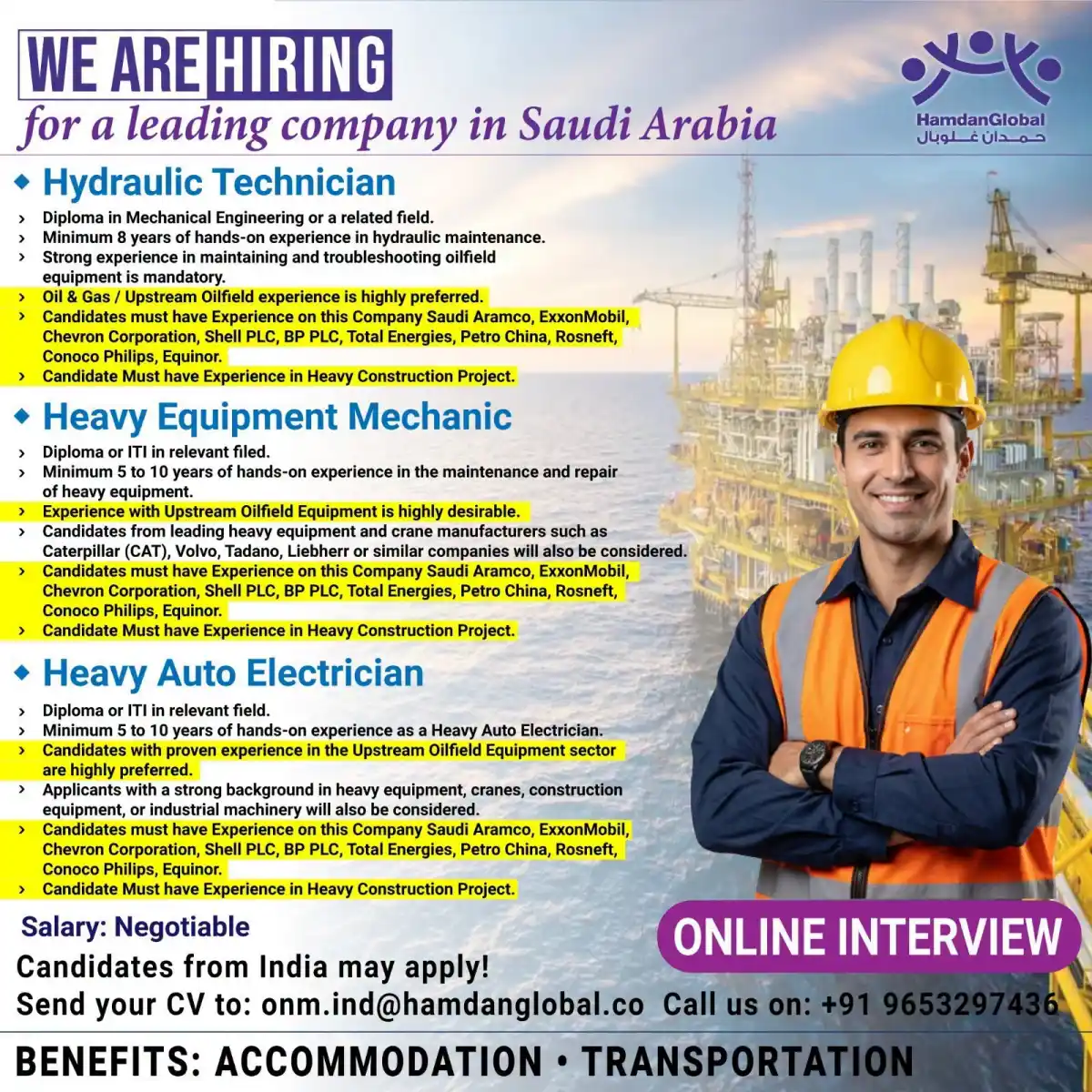 Hydraulic Technician & Heavy Equipment Mechanic Jobs in Saudi Arabia