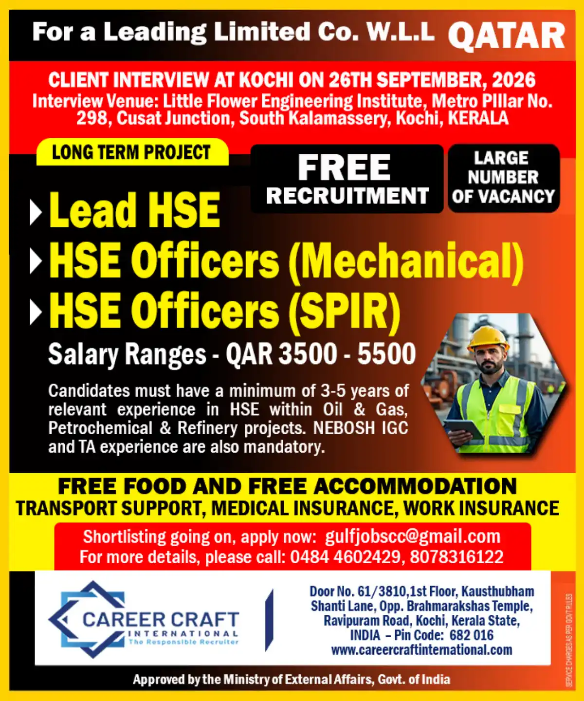 HSE Jobs Qatar – Kochi Interview 2026