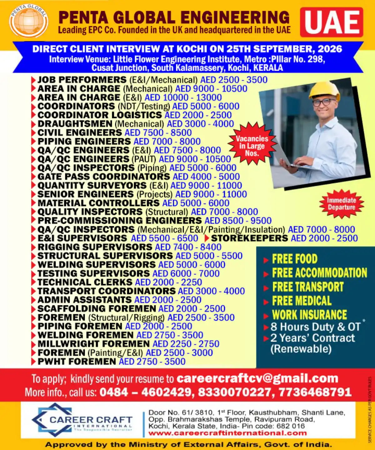 Penta Global Engineering UAE Jobs – Kochi Interview 25 Sep 2026