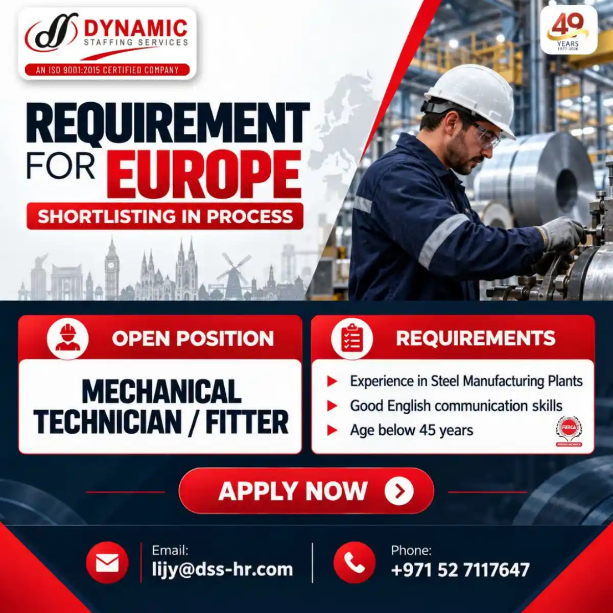 Mechanical Technician/Fitter – Europe