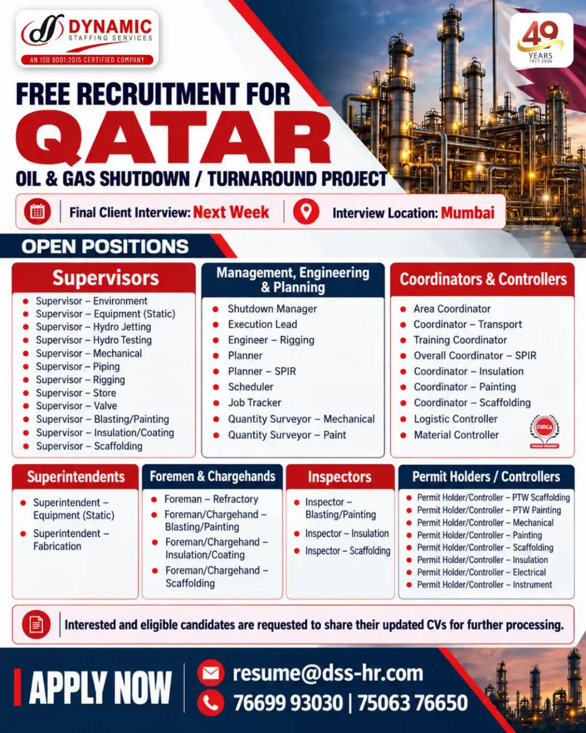 Qatar Oil & Gas Shutdown Jobs