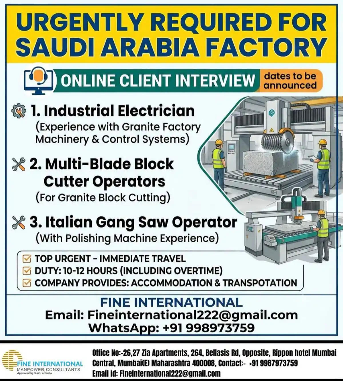 Urgent Saudi Arabia Factory Jobs – Granite Industry