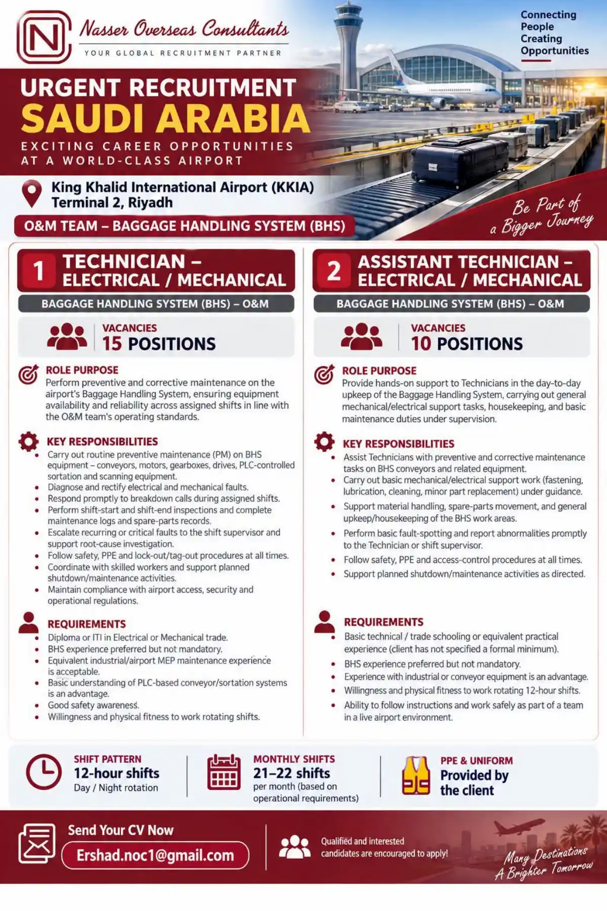 BHS Technician & Assistant Technician Jobs – Riyadh Airport