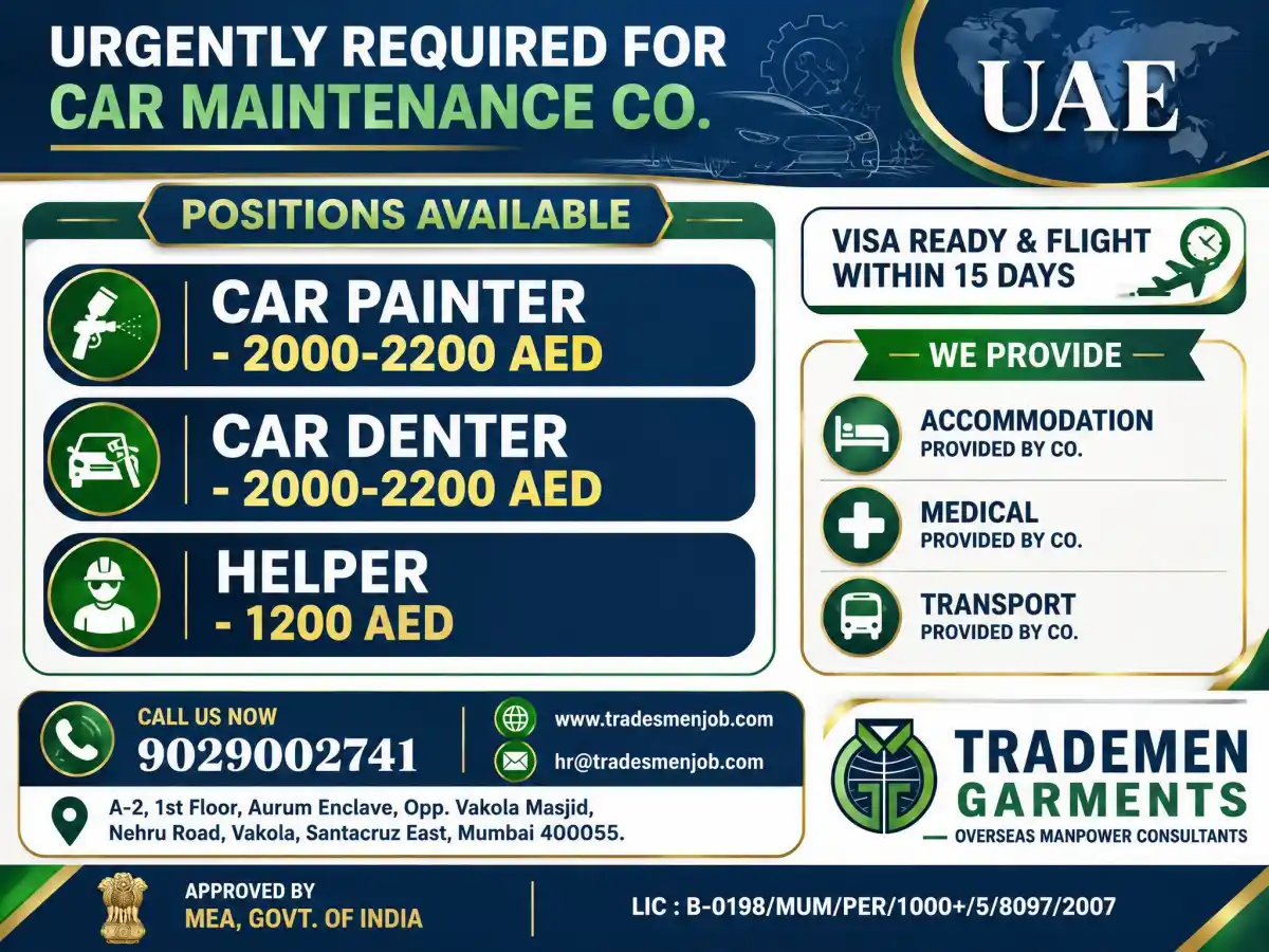 Car Painter, Car Denter & Helper Jobs in UAE