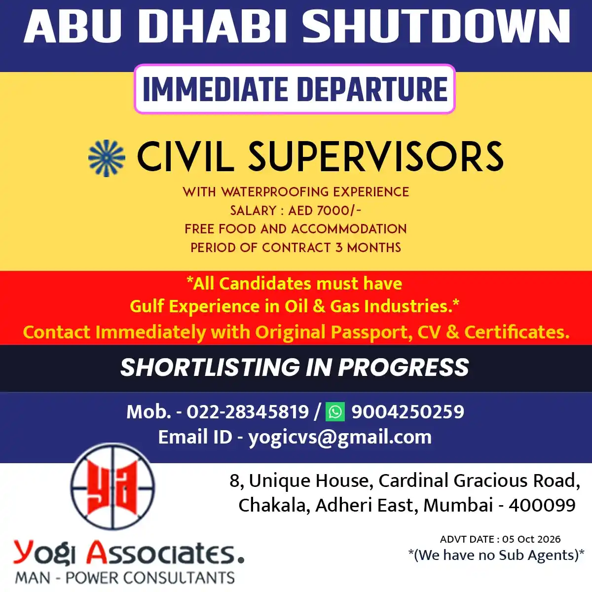 Civil Supervisor – Waterproofing | Abu Dhabi Shutdown