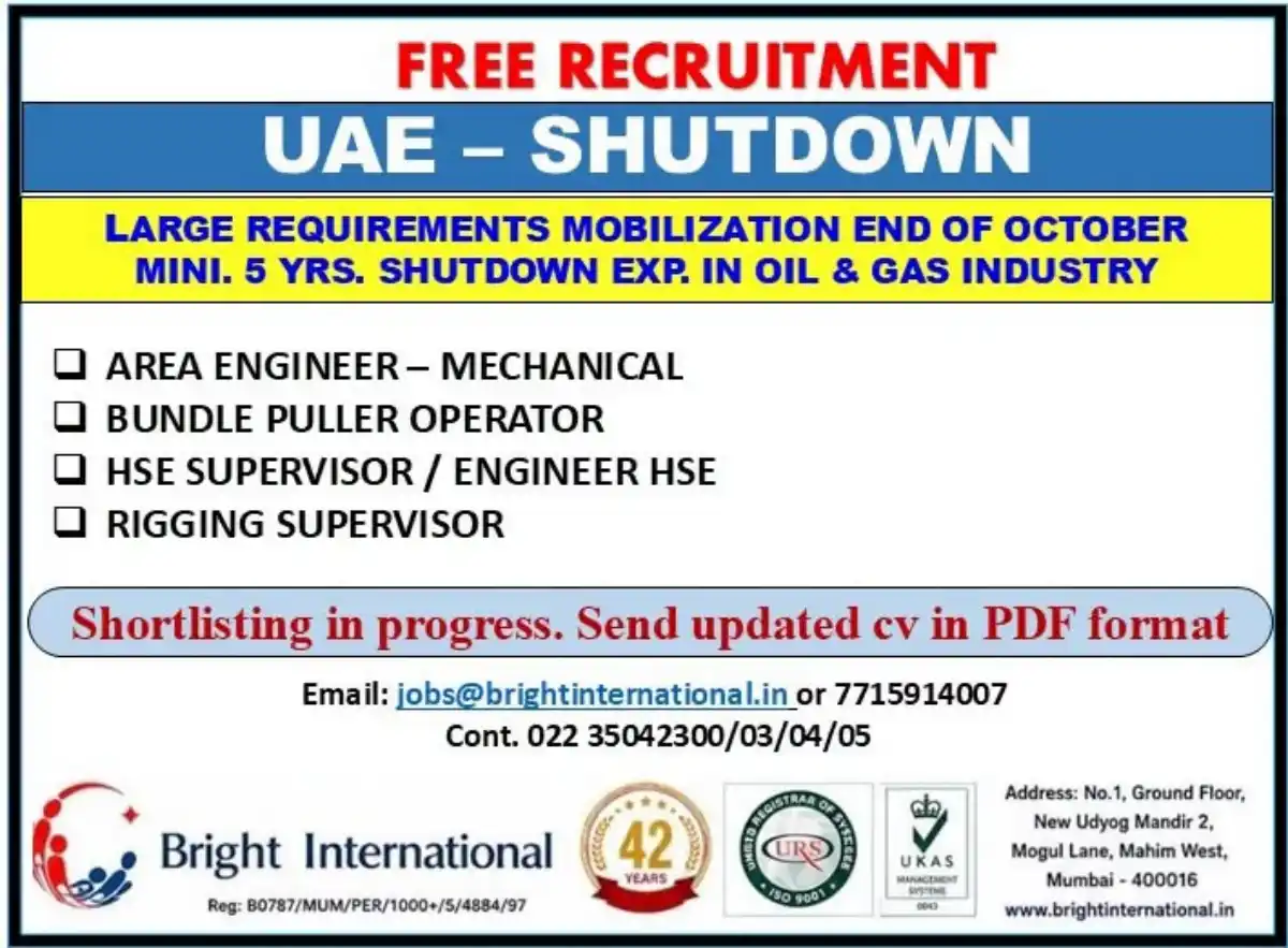 UAE Shutdown Jobs – Bright International