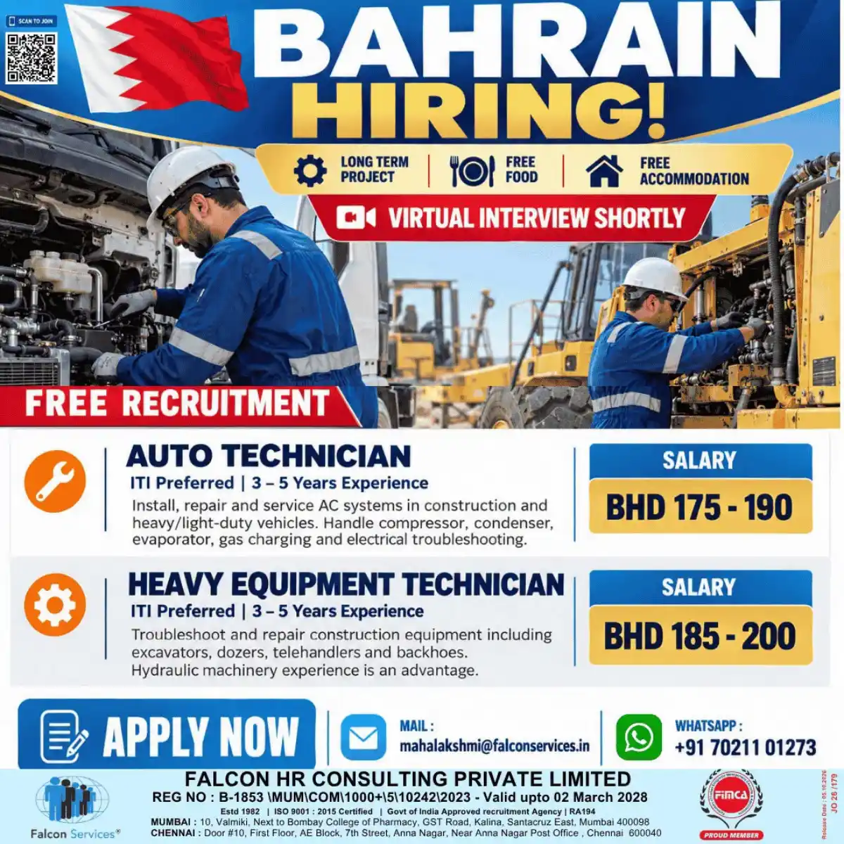 Bahrain Hiring: Auto & Heavy Equipment Technicians