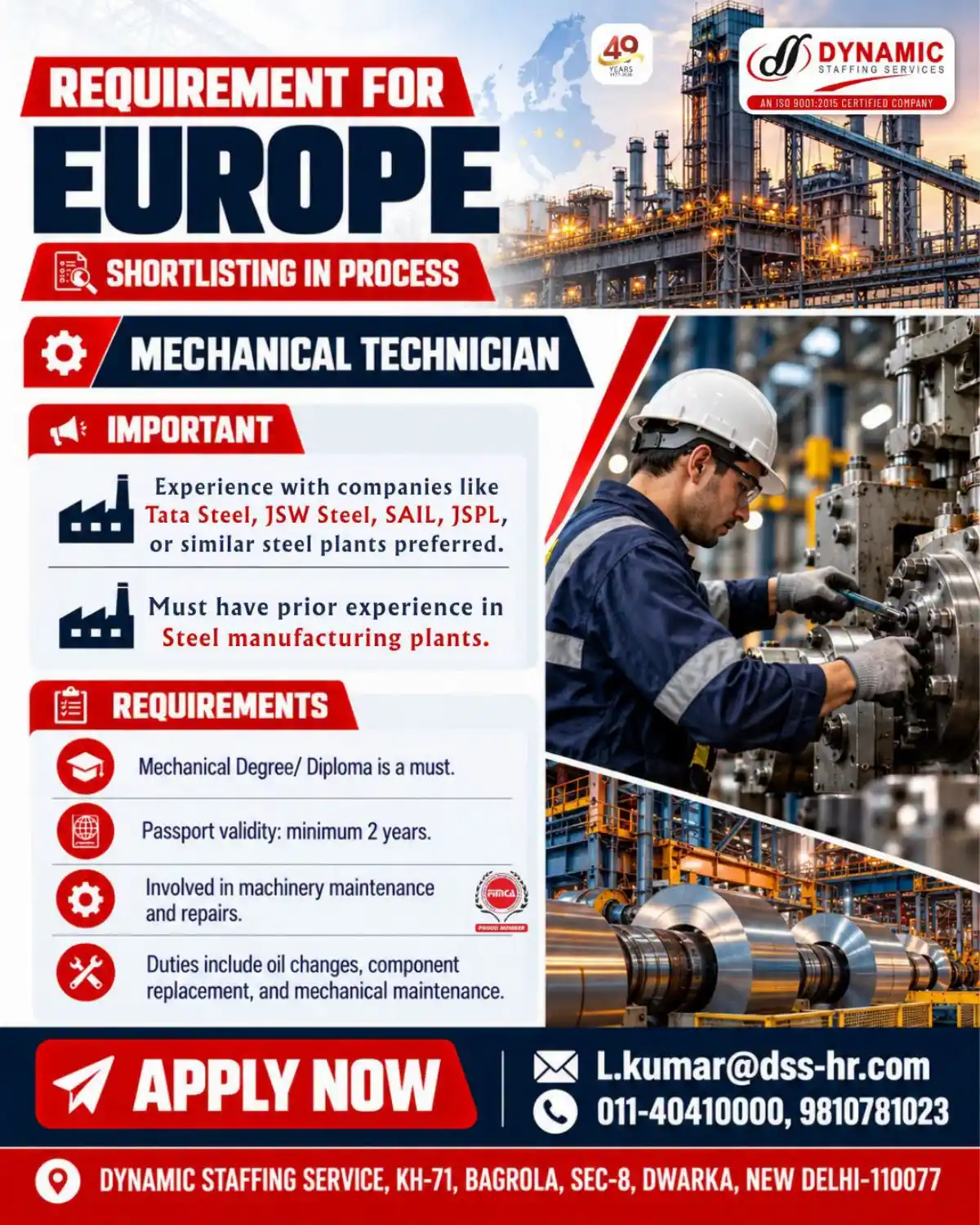 Mechanical Technician – Europe
