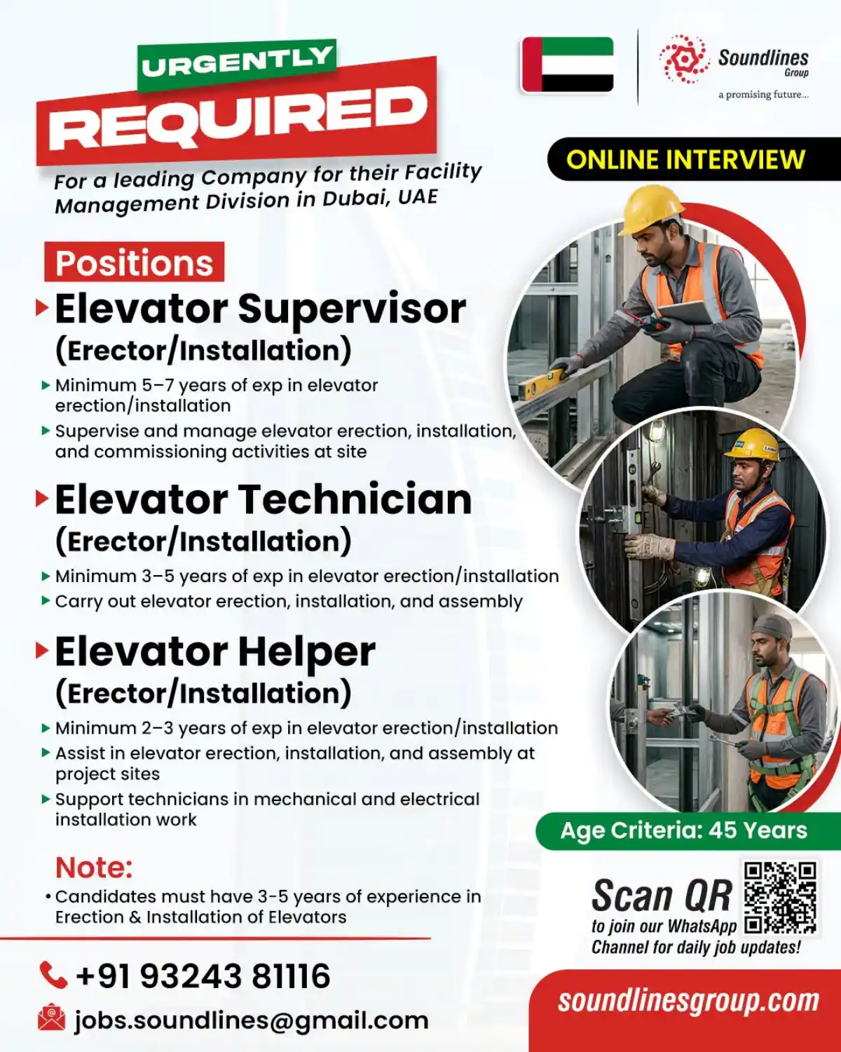 Elevator Erector/Installation Jobs in Dubai