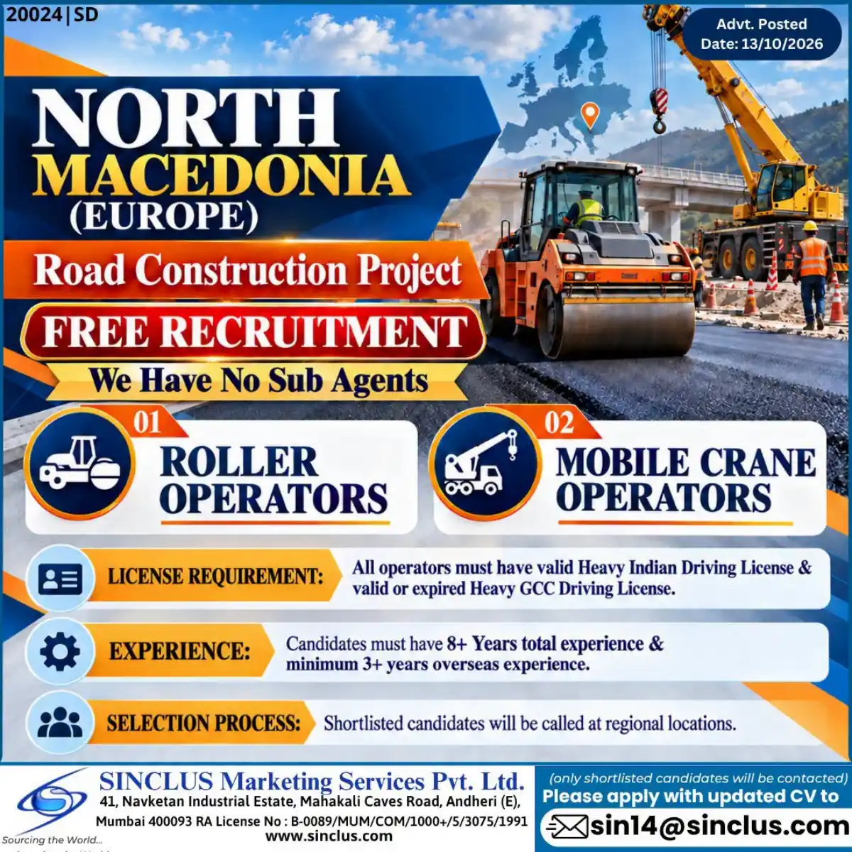 Roller & Mobile Crane Operators – North Macedonia