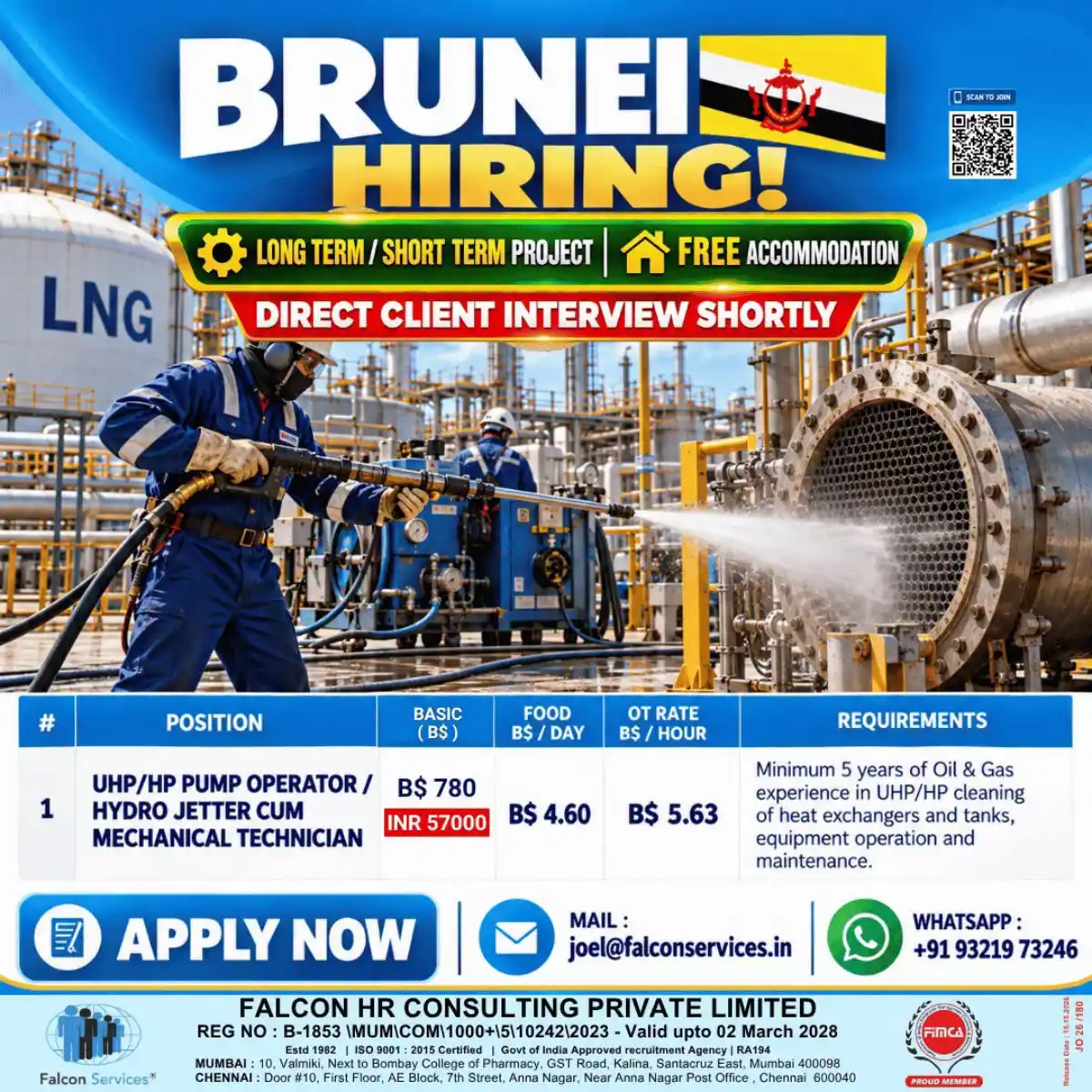 LNG Brunei UHP/HP Pump Operator & Hydro Jetter Technician Jobs