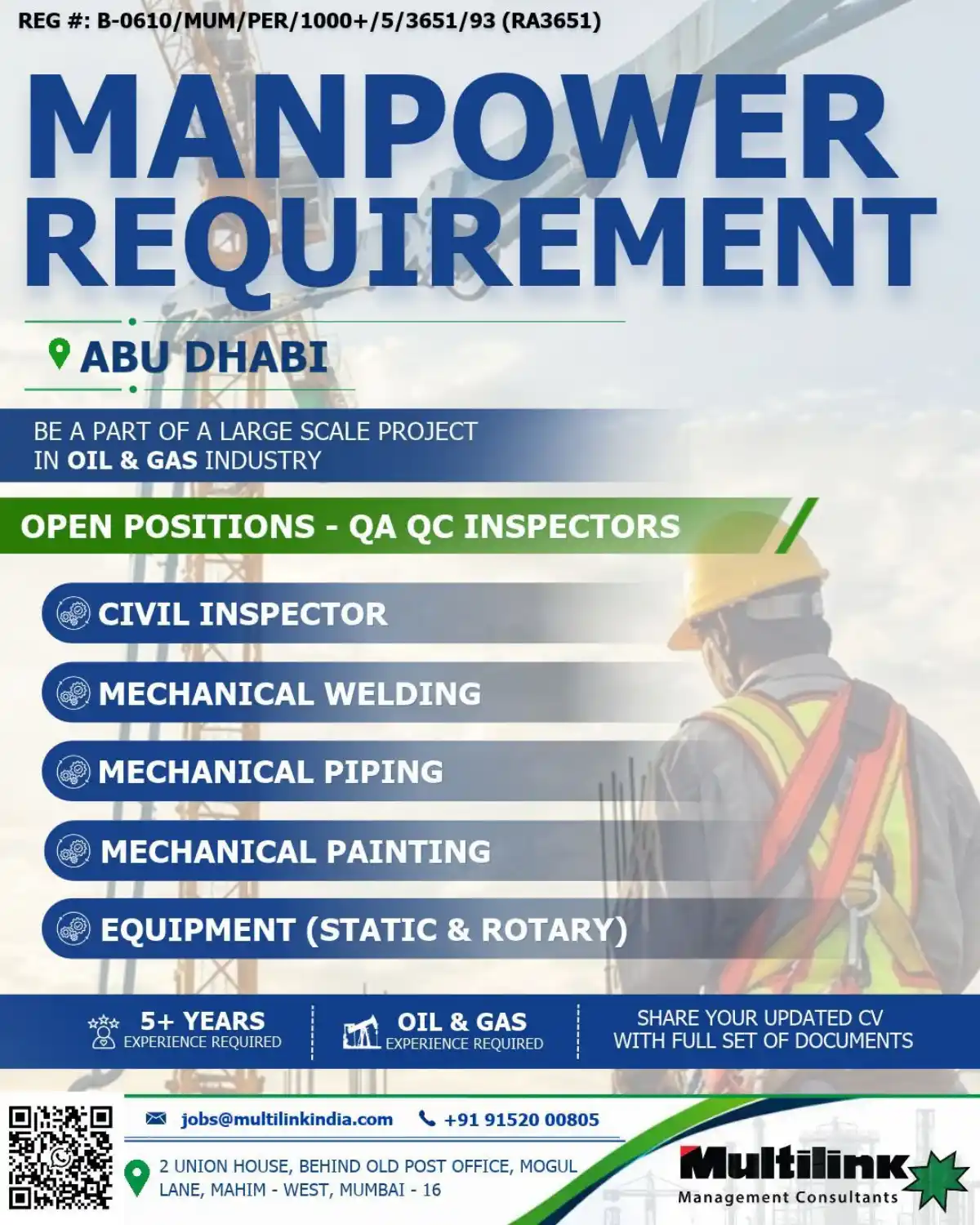 QA QC Inspector – Abu Dhabi Oil & Gas