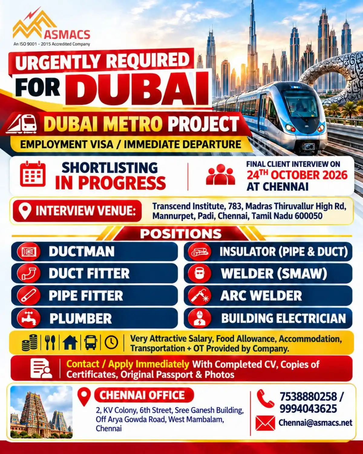 ASMACS Dubai Metro Project Jobs 2026