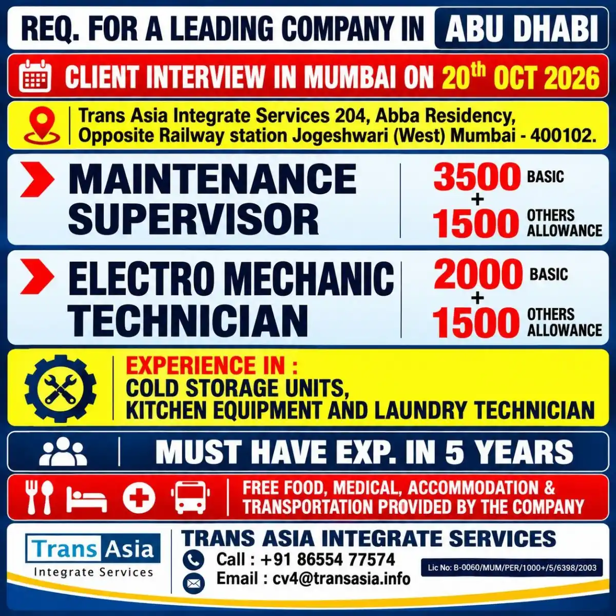 Maintenance Supervisor & Technician Jobs in Abu Dhabi