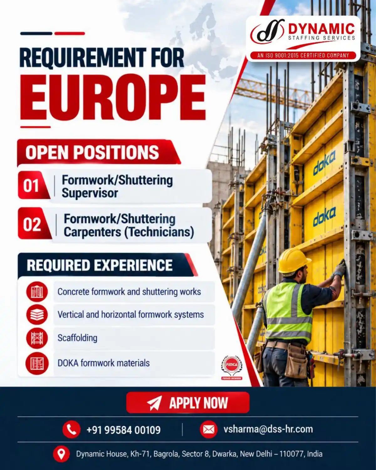 Formwork Shuttering Jobs in Europe