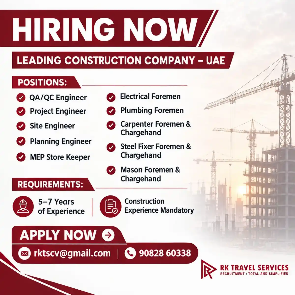 UAE Construction Jobs – Engineers & Foremen