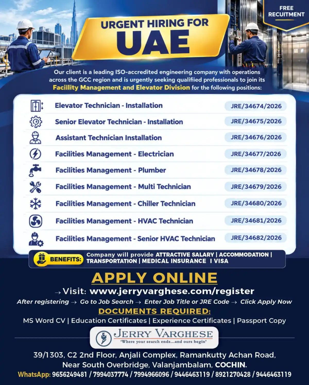Urgent Hiring UAE – Elevator & Facility Management Jobs 2026