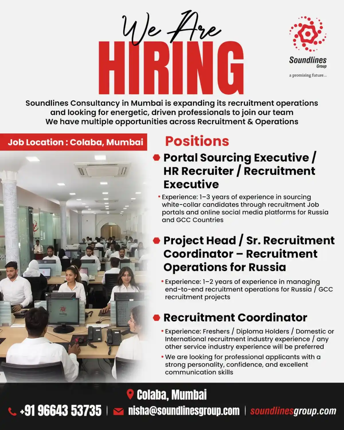 Soundlines Group Hiring in Colaba, Mumbai